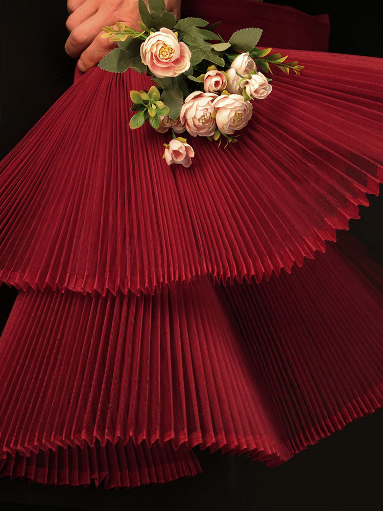 Flowerva Wine Red Great Organ Pleated Organza Crinkle Fabric 6324