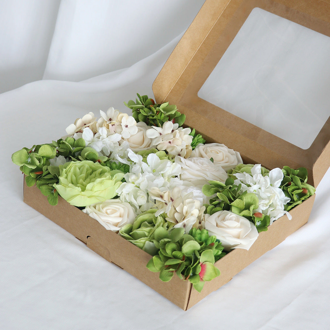 Boîte à fleurs de mariage Rose Hortensia blanc vert