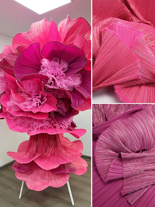 Flowerva Rose Red Hot Gold Stamping Wrinkle Pleating Texture Fabric Wedding Decoration