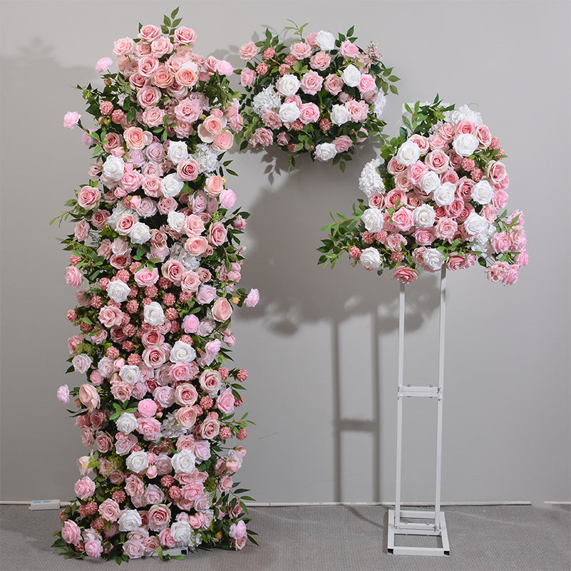 Flowerva Pink Hydrangea Rose New Set Wedding Site Artificial Flower Arch Cake Tower Decoration