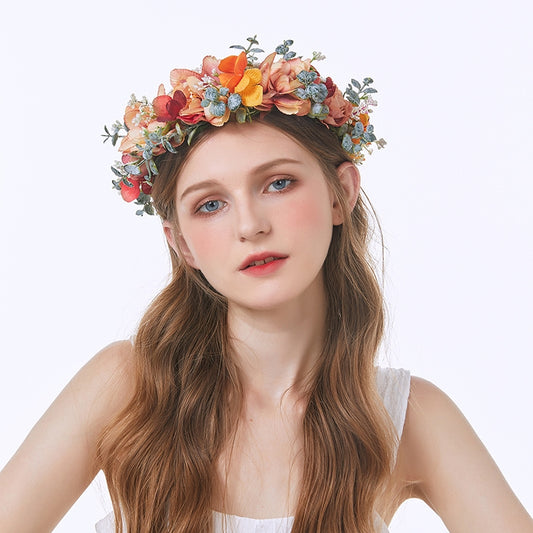 Bridal Wreath Headpiece Orange and Pink Watercress