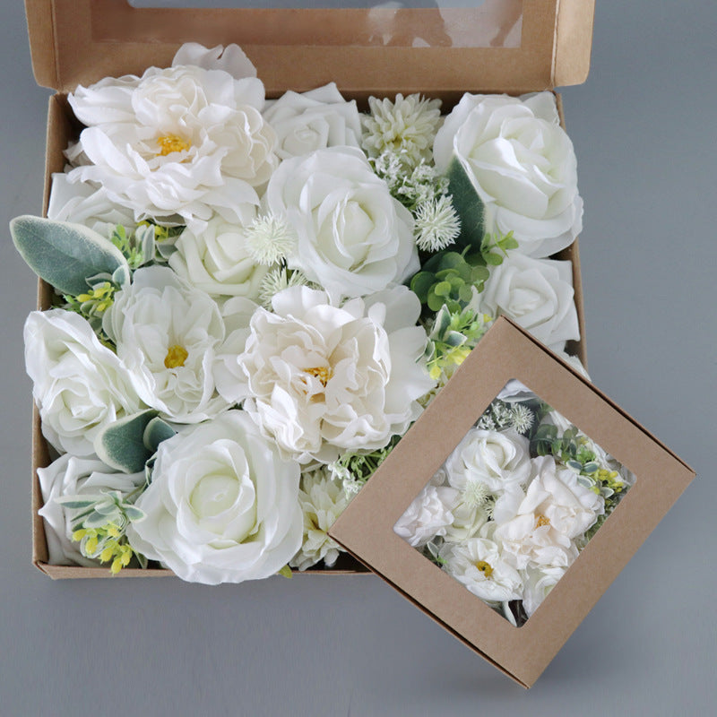 Boîte à fleurs de mariage pivoine à feuilles vertes blanches