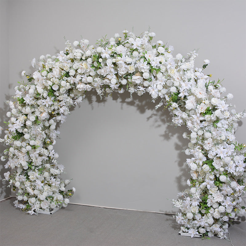 New Wedding Scene Layout Flower Arch Window Exhibition Hall Iron Frame Arch Decoration Hydrangea Rose Green Plant Row Of Flowers