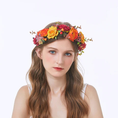 Bridal Wreath Headpiece Red And Orange Rose