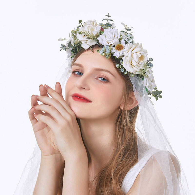 Bridal Wreath Headpiece White Roses