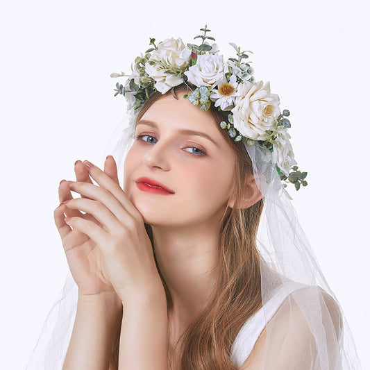 Bridal Wreath Headpiece White Roses