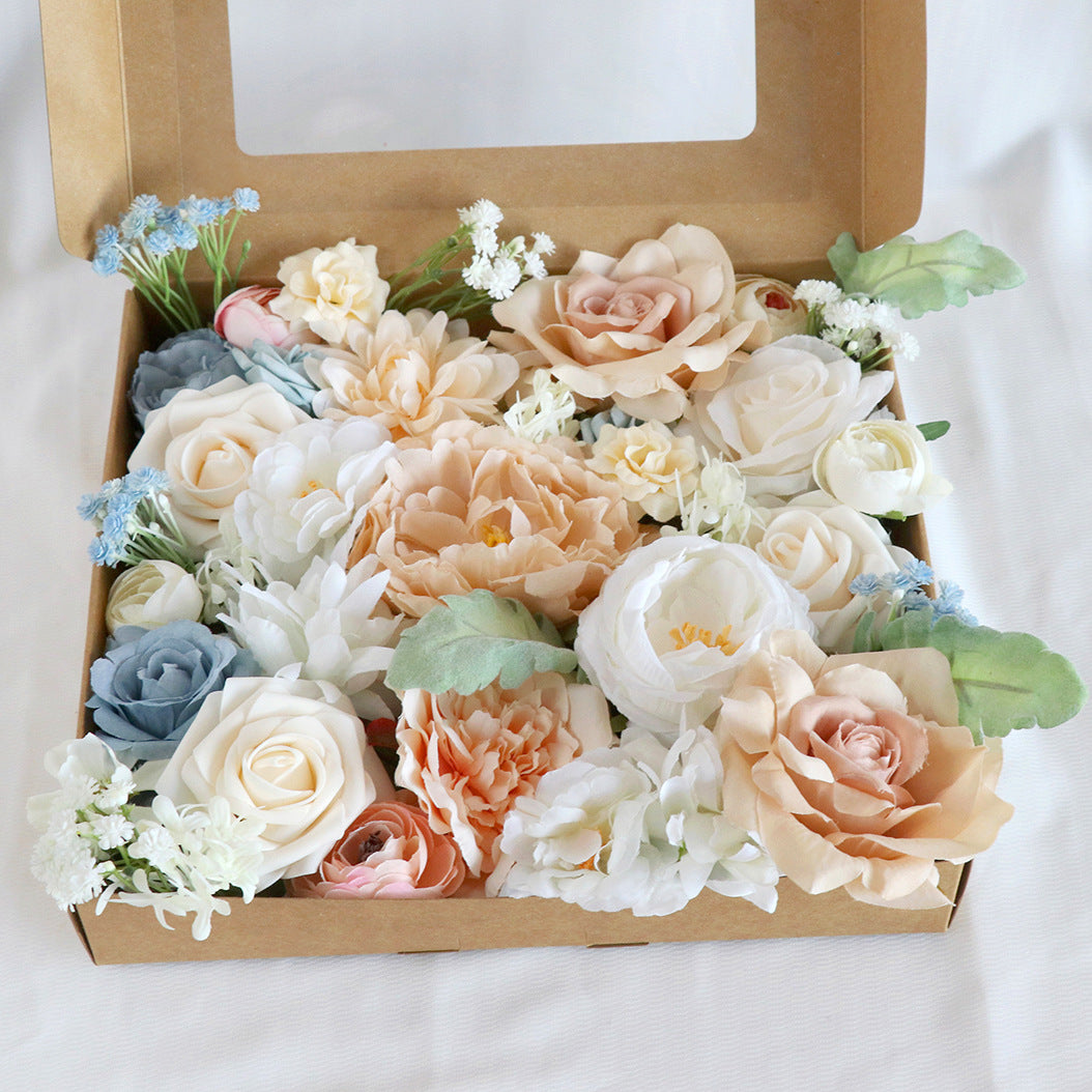 Boîte à fleurs de mariage Roses bleues et blanches