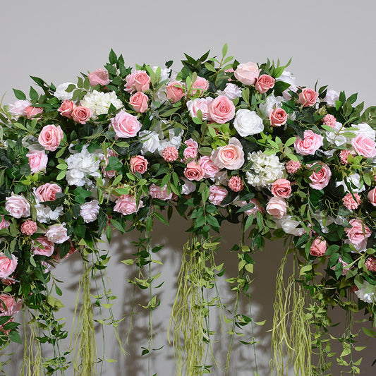 Circular Shelf Floral Exhibition Hall Decoration Pink Rose Embroidered Ball Hanging Flowers Wedding Decoration Circular Simulation Flowers