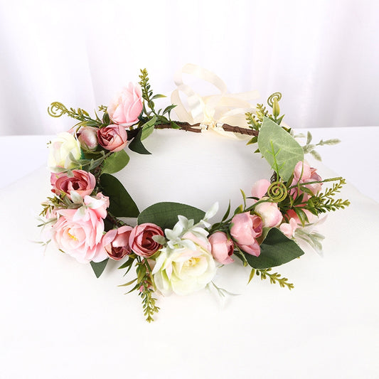 Bridal Wreath Headpiece Pink and White Roses