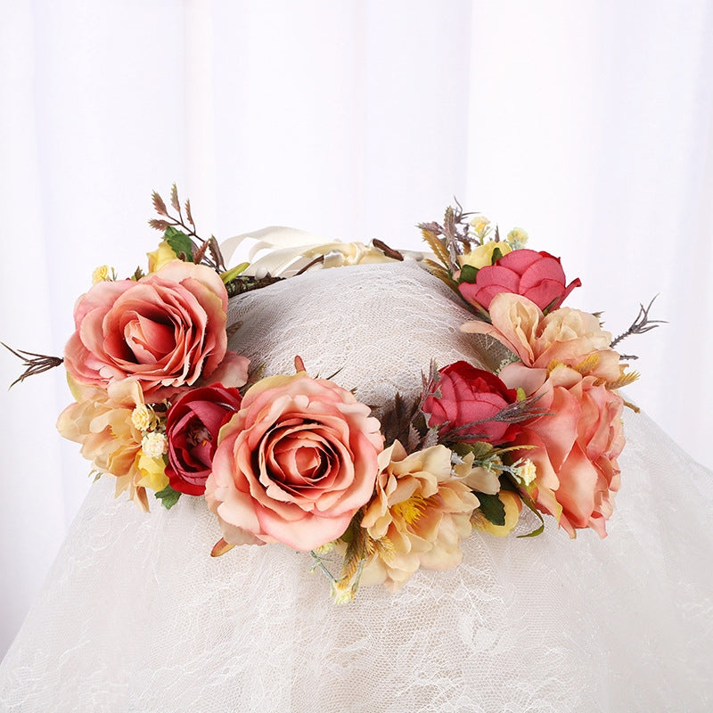 Bridal Wreath Headpiece Orange and Red Roses