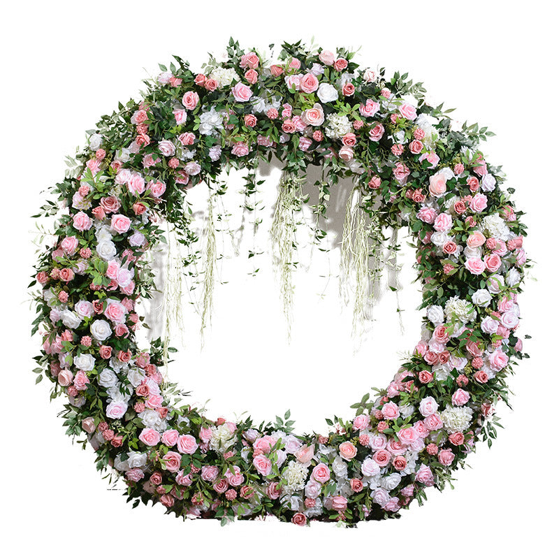 Circular Shelf Floral Exhibition Hall Decoration Pink Rose Embroidered Ball Hanging Flowers Wedding Decoration Circular Simulation Flowers