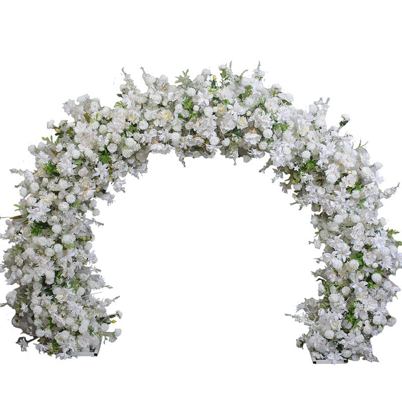 New Wedding Scene Layout Flower Arch Window Exhibition Hall Iron Frame Arch Decoration Hydrangea Rose Green Plant Row Of Flowers