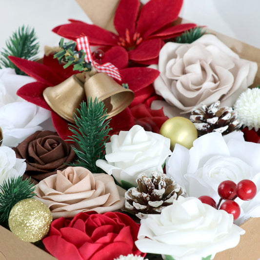 Christmas Flower Box Red Gold Bell