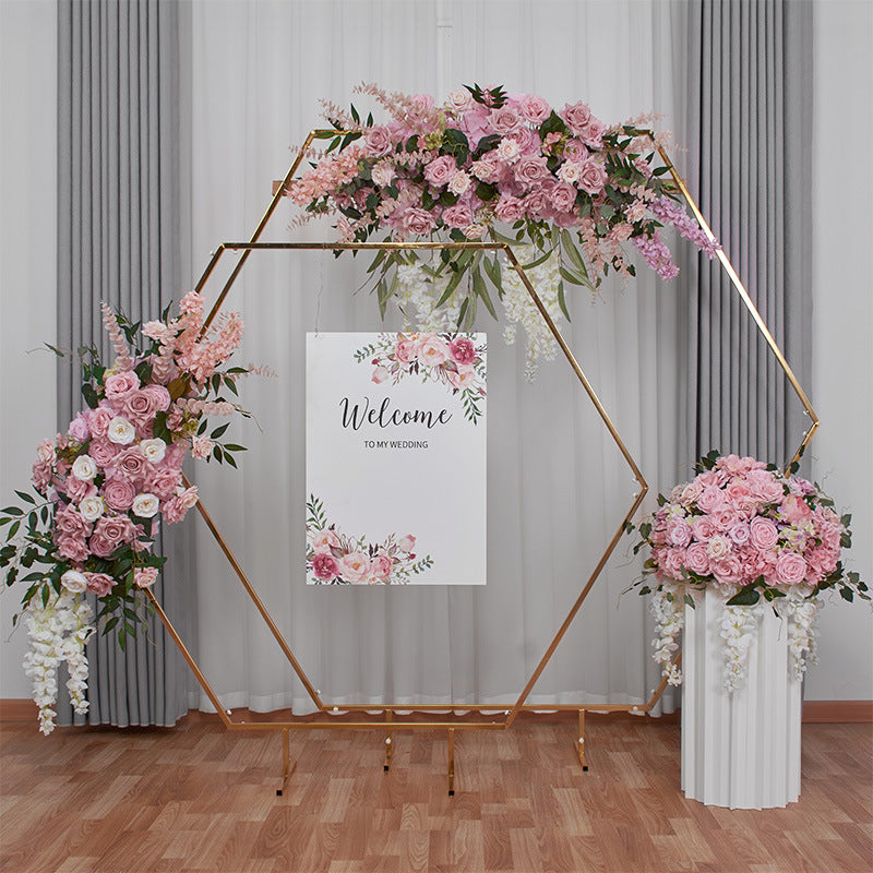 New Electroplated Arch Screen Shelf Decoration Simulation Flower Wedding Scene Layout Props Lawn Wedding Decoration Flower Ball Hanging Flowers