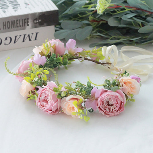 Bridal Wreath Headpiece Purple and Pink Roses