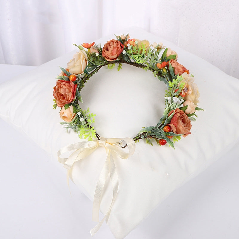 Bridal Wreath Headpiece Champagne and Orange Rose