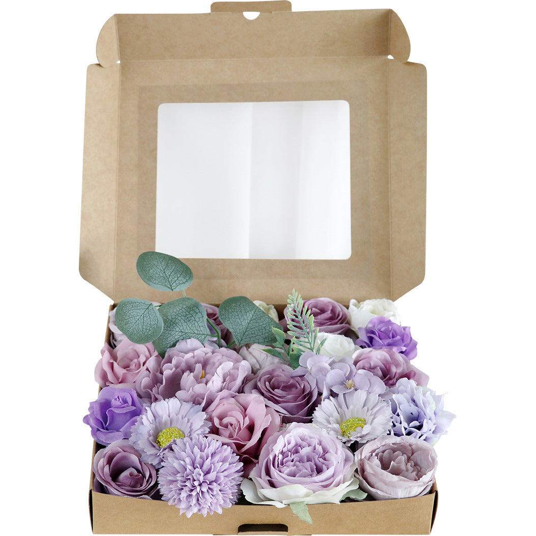 Boîte à fleurs de mariage roses et pivoines violettes