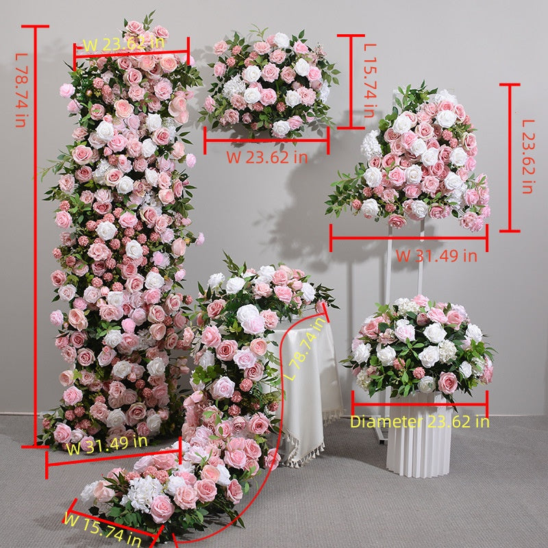 New 5D Pink Simulation Floral Wedding Decoration Flower Rows Flower Balls Arch Decoration
