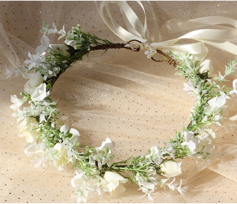 Bridal Wreath Headpiece Beige Flowers