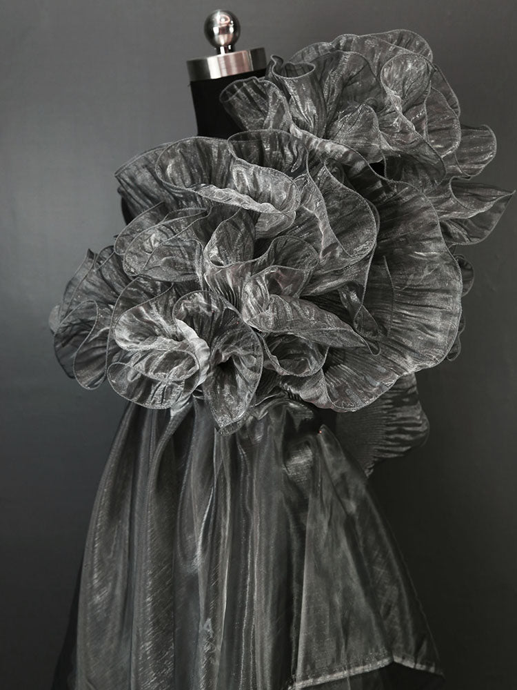 Tissu décoratif plissé transparent de robe de mariée de bord de lotus de grande vague