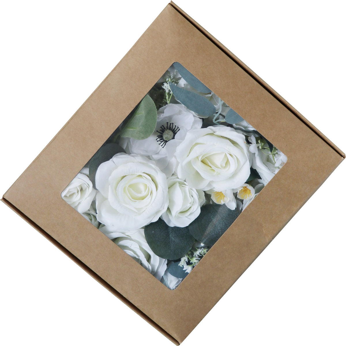 Boîte à fleurs de mariage Roses blanches et pivoines