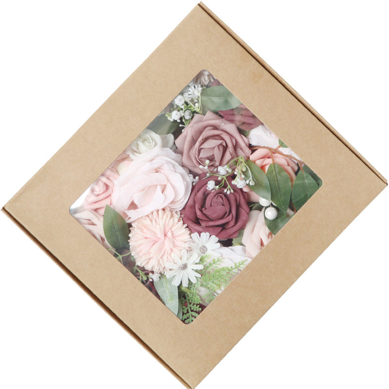 Boîte à fleurs de mariage Roses roses et violettes