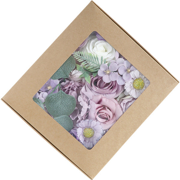 Boîte à fleurs de mariage roses et pivoines violettes