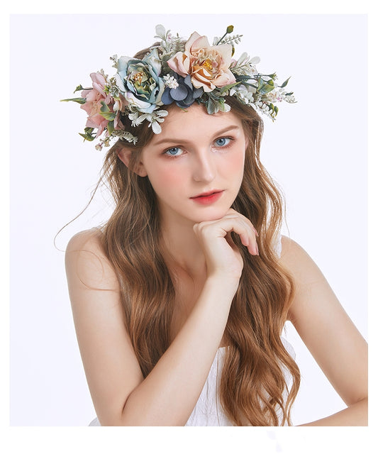 Bridal Wreath Headpiece Blue Pink Orange Flowers