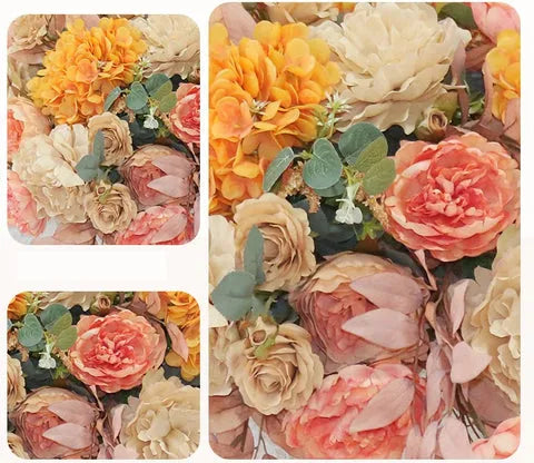 Flowerva Autumn Colorful Peony Embroidery Ball Willow Tree Leaf Vine Table Flower Wedding Background Decoration