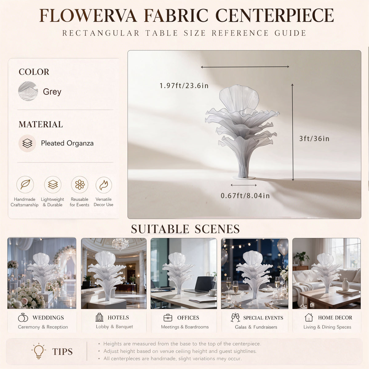 Flowerva Wedding Table Flower Decoration Grey