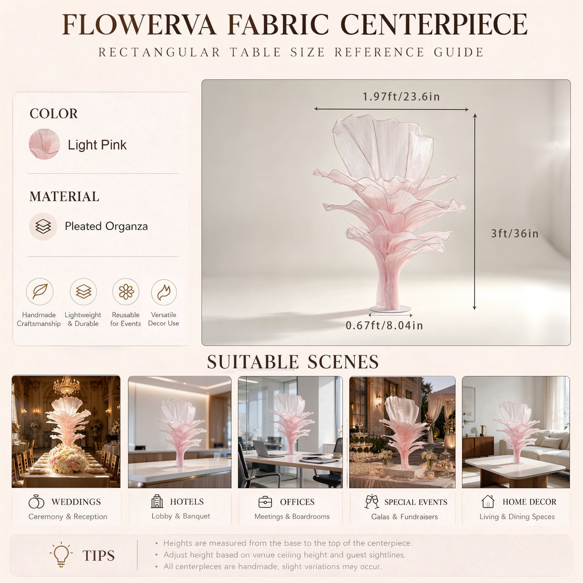 Flowerva Luxury Fabric Floral Centerpieces Handcrafted Wedding & Event Decor