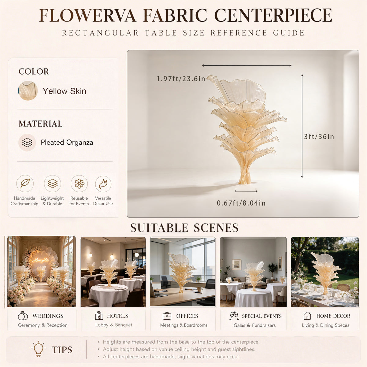 Flowerva Luxury Fabric Floral Centerpieces Handcrafted Wedding & Event Decor
