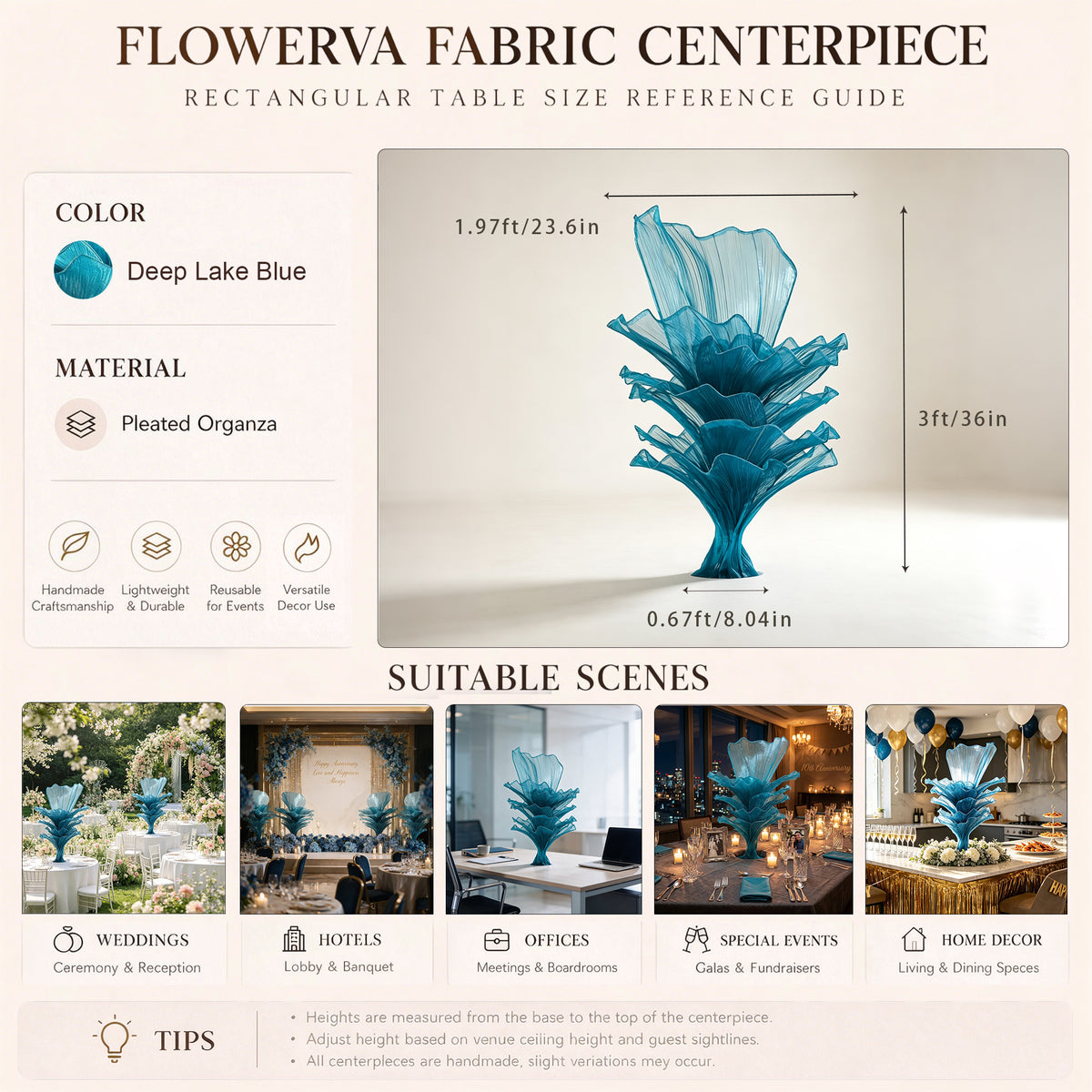 Flowerva Luxury Fabric Floral Centerpieces Handcrafted Wedding & Event Decor