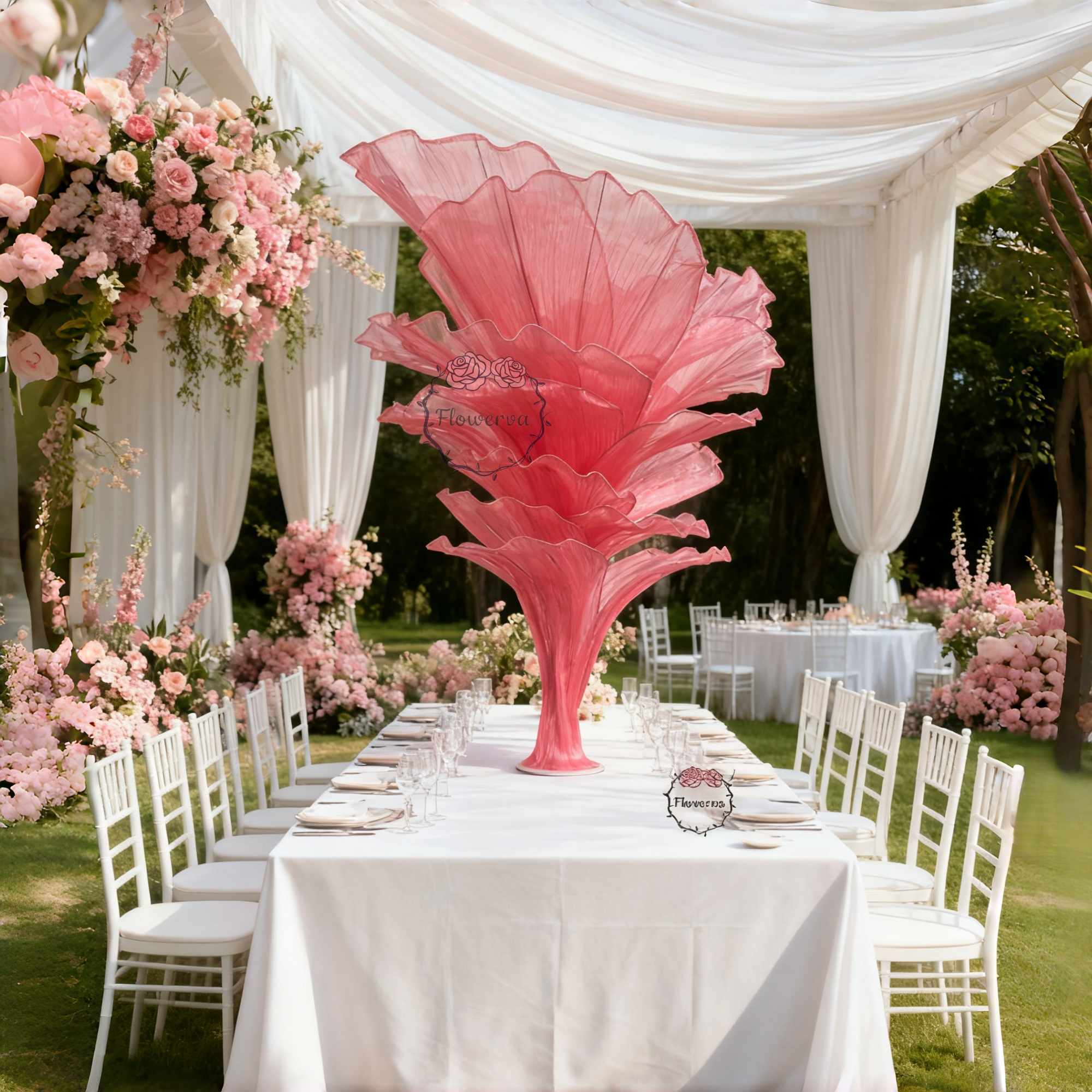 Flowerva Rose Red Table Flower Wedding Decoration (With Base)