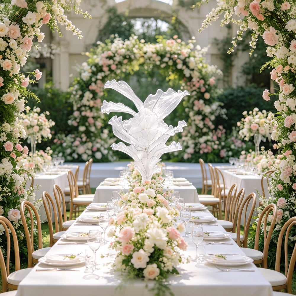 Flowerva White Serenity Floral Heart Sheer Texture Table Flower