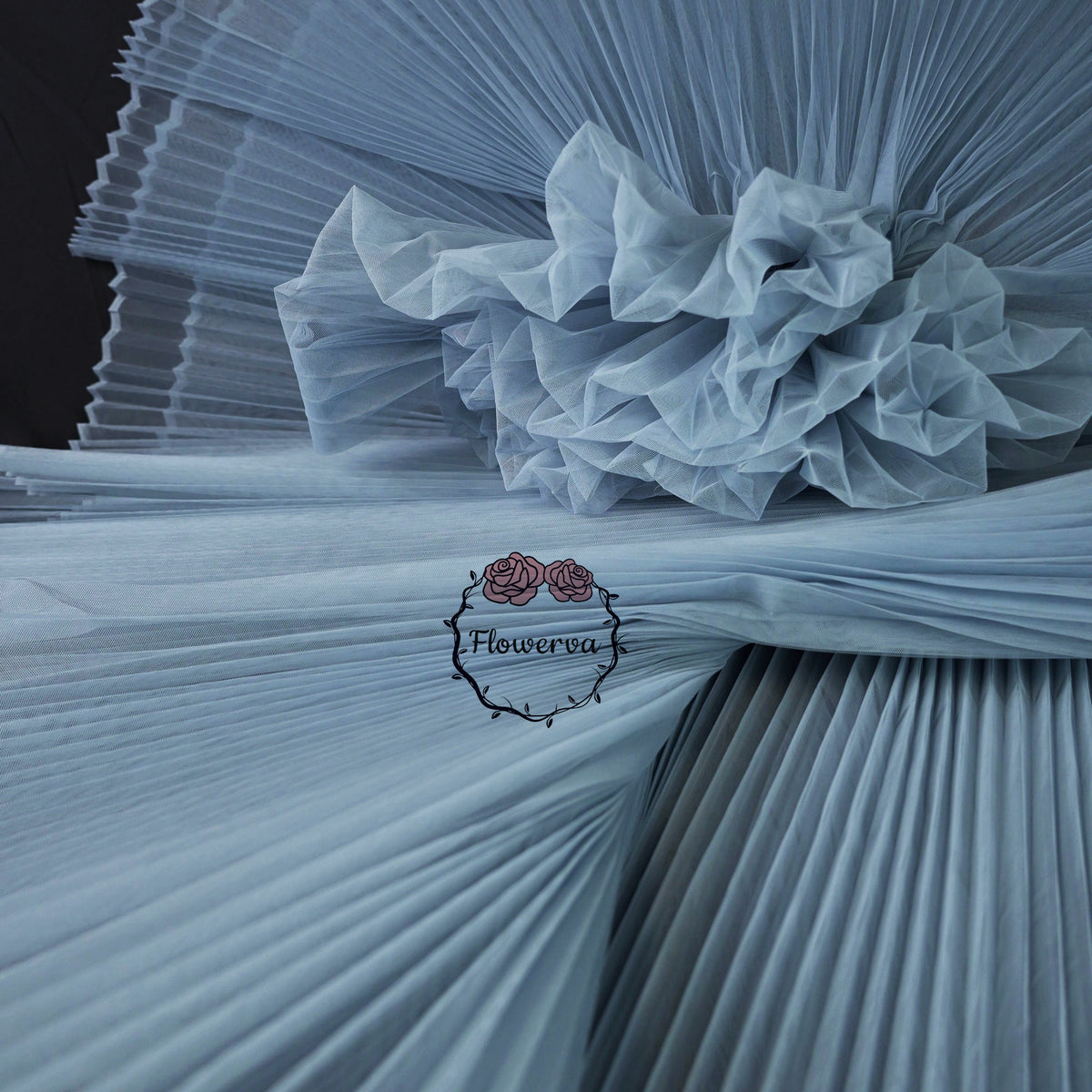 Grand tissu froissé en organza plissé bleu grisâtre 6324