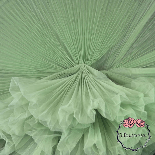 Flowerva Light Green Great Pleated Organza Crinkle Fabric 6324