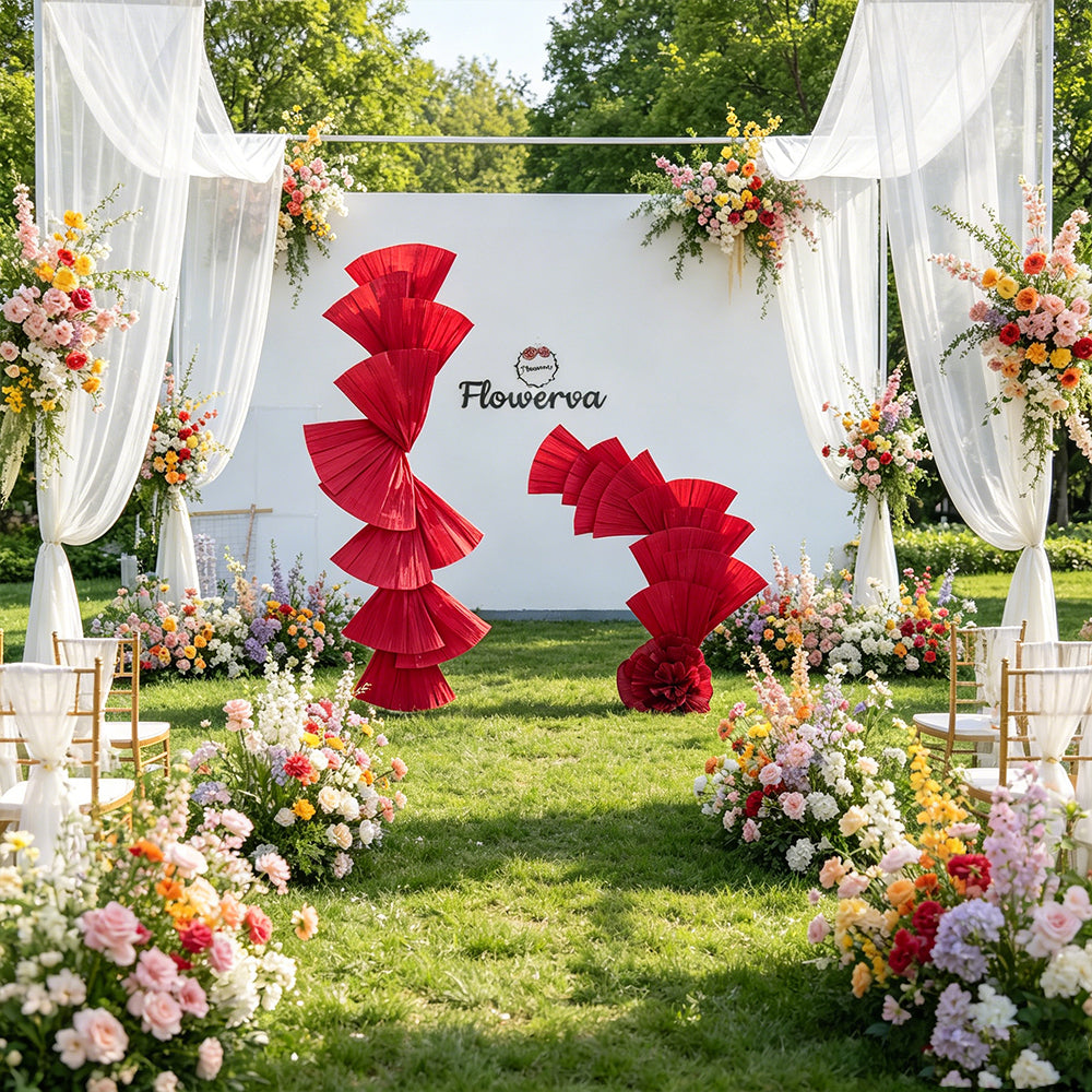 Flowerva Wine Red Double-Sided Fan-Shaped Wedding Decor