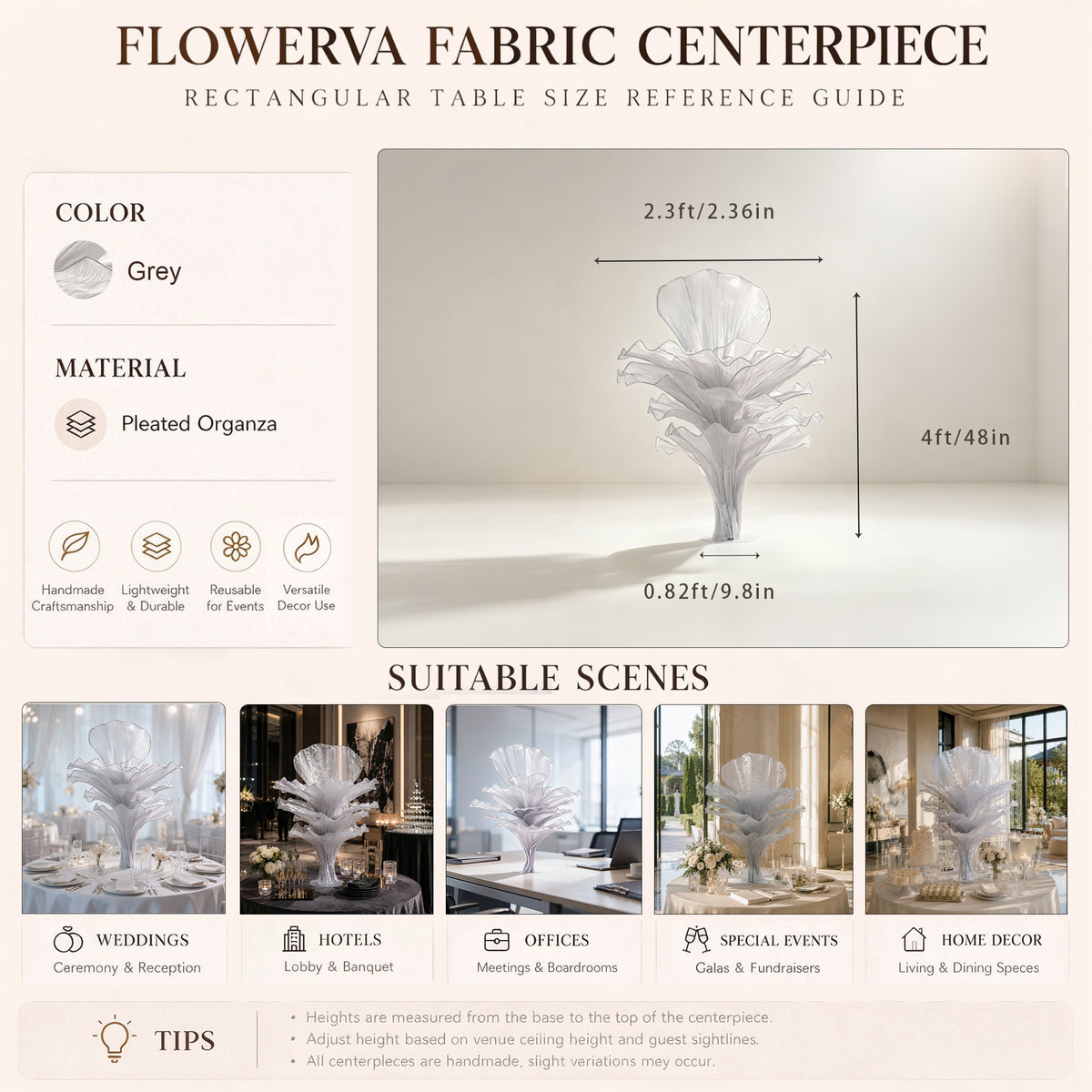 Flowerva Luxury Fabric Floral Centerpieces Handcrafted Wedding & Event Decor