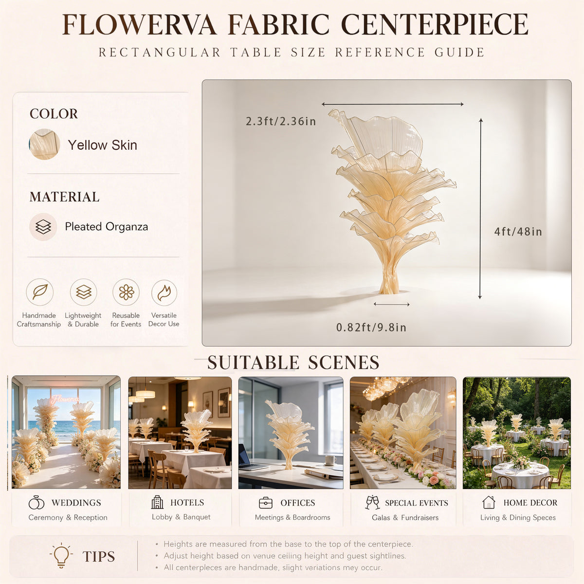 Flowerva Table Flower Wedding Decoration Yellow Skin
