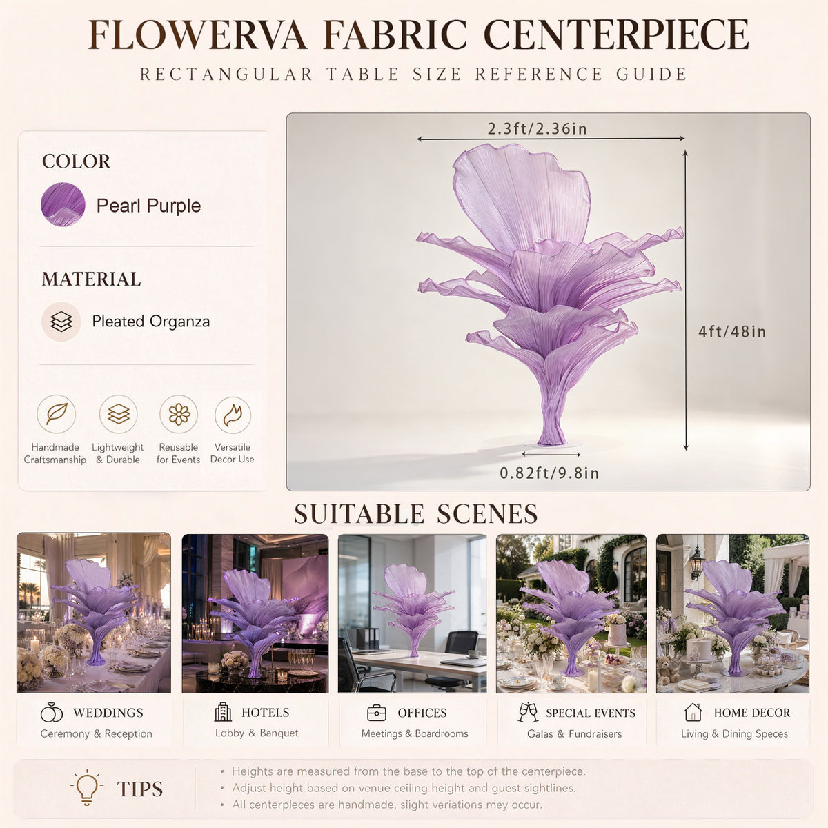 Flowerva Luxury Fabric Floral Centerpieces Handcrafted Wedding & Event Decor