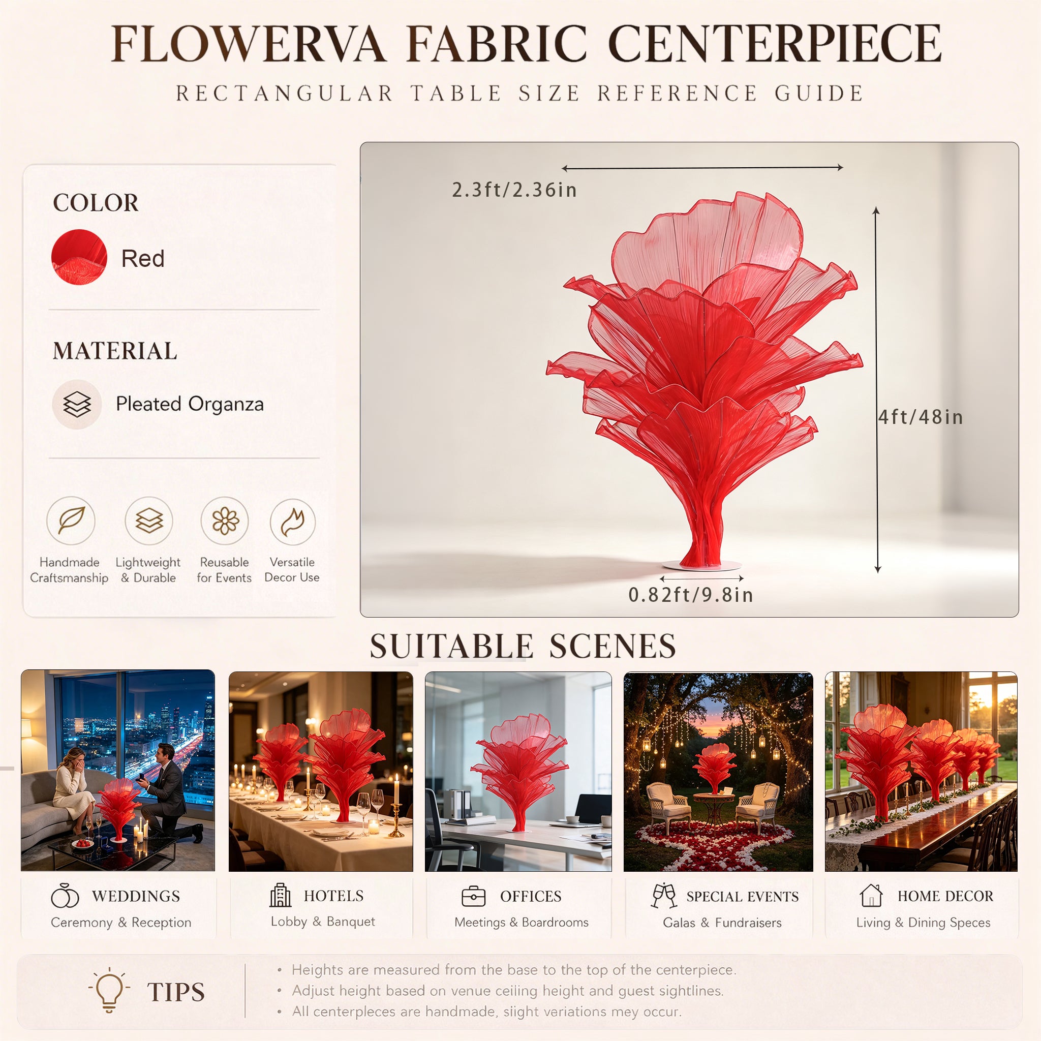 Flowerva Aesthetic Wedding Art Installation Red Vintage 120cm