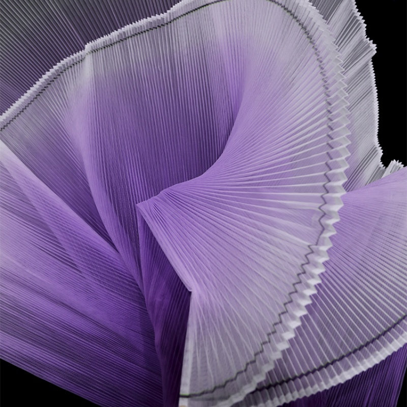Gradient Purple Pleated Organza Crinkle Fabric With Rigid And Wide Trim Stage Handmade Dress Design Fabric