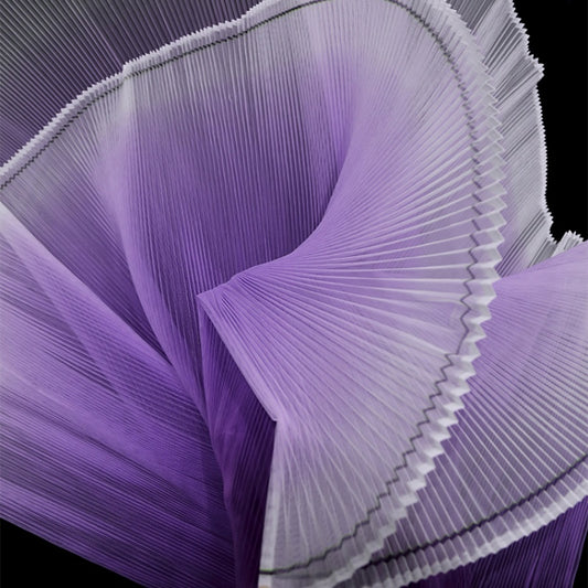 Gradient Purple Pleated Organza Crinkle Fabric With Rigid And Wide Trim Stage Handmade Dress Design Fabric