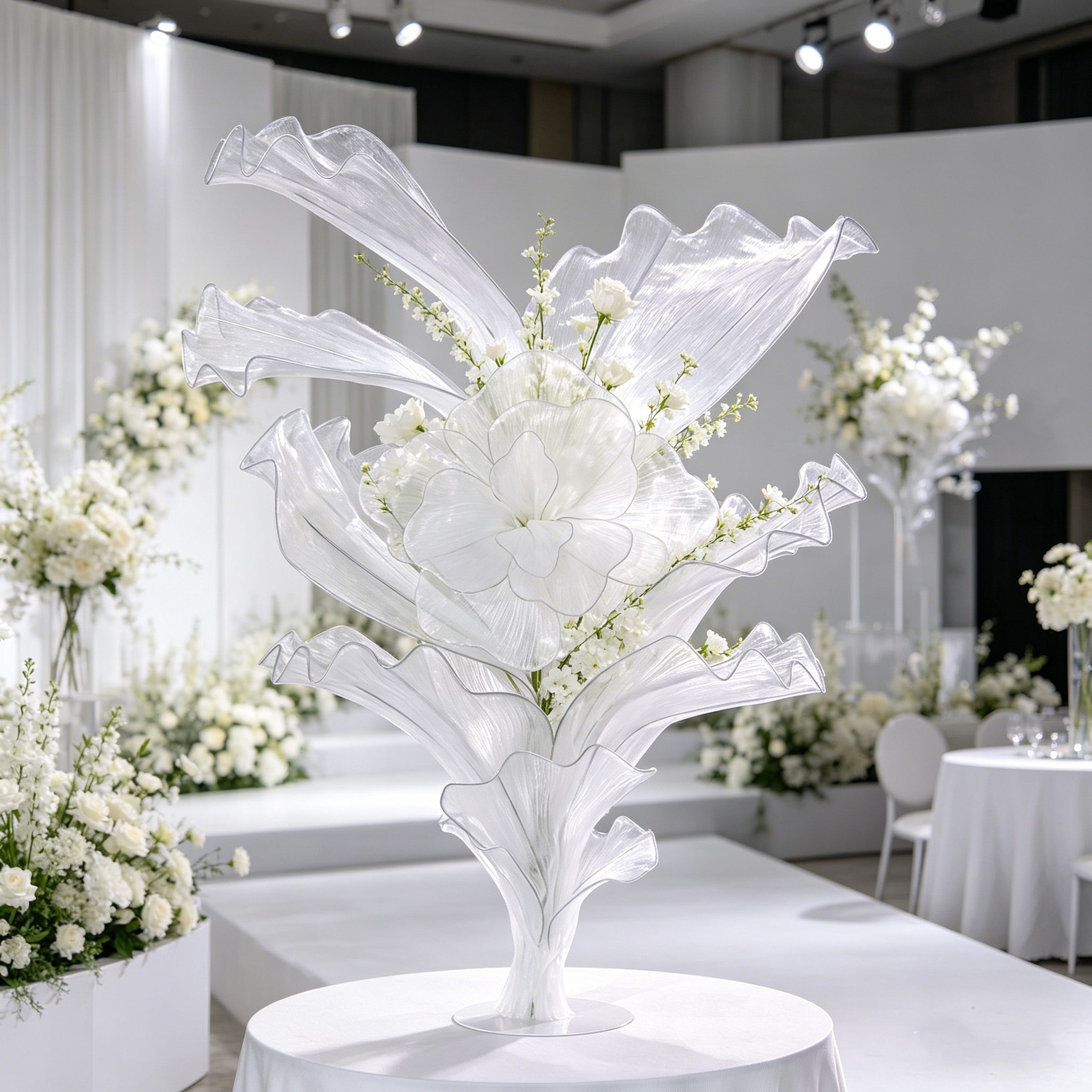 Flowerva White Serenity Floral Heart Sheer Texture Table Flower