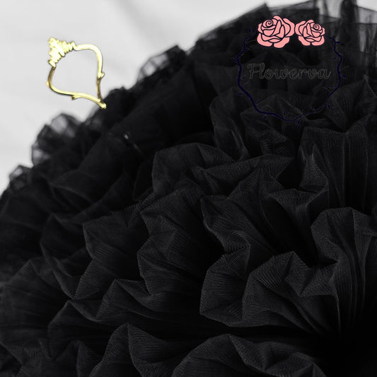 Flowerva Black Great Pleated Organza Crinkle Fabric 6324
