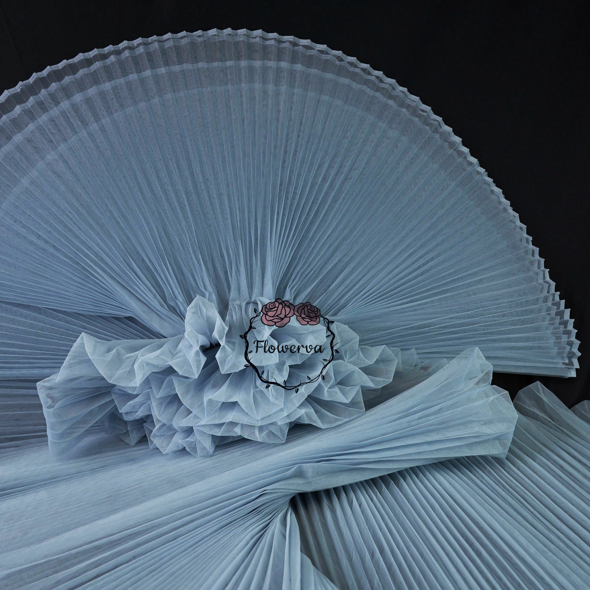 Grand tissu froissé en organza plissé bleu grisâtre 6324