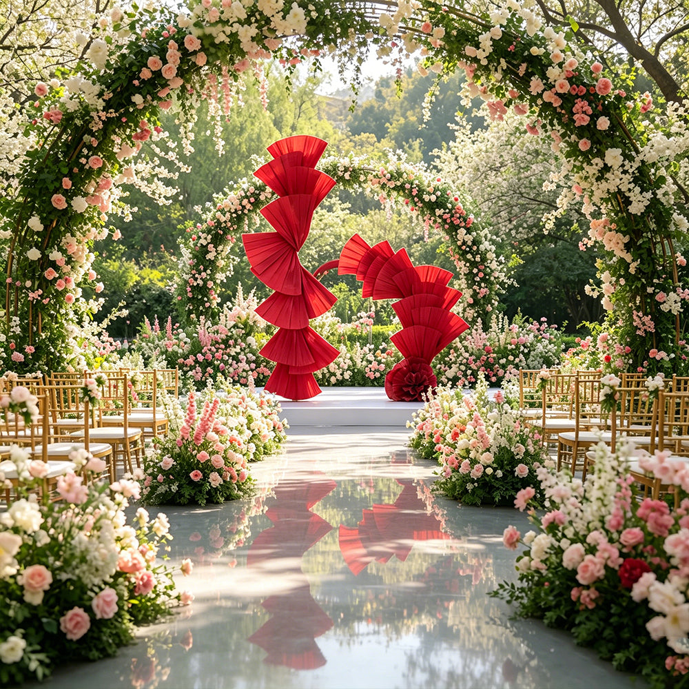 Flowerva Wine Red Double-Sided Fan-Shaped Wedding Decor