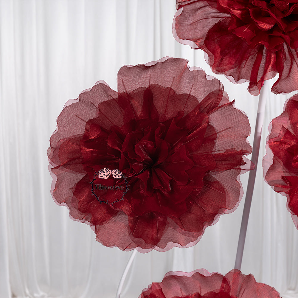 Flowerva Scarlet Shimmer Ruffled Fabric Flower