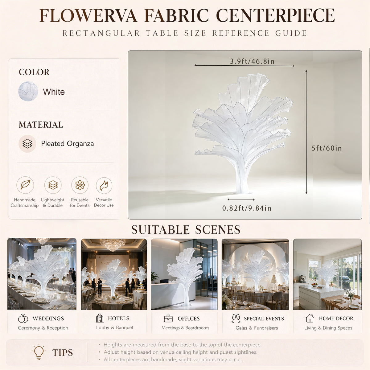Flowerva Luxury Fabric Floral Centerpieces Handcrafted Wedding & Event Decor